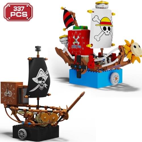 Creative Pirate Ship Music Box Sets Building Blocks Expert Clock Diy Music Box Puzzle Bricks Counstrutor Toys for Children Gift
