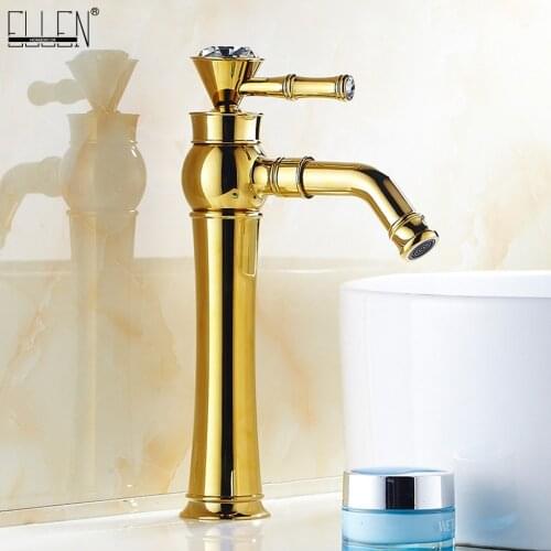 High Bathroom Sink Faucet Basin Faucets Gold Color Deck Mounted Bathroom Mixer Faucets Black Finish With Diamond ELS1511G