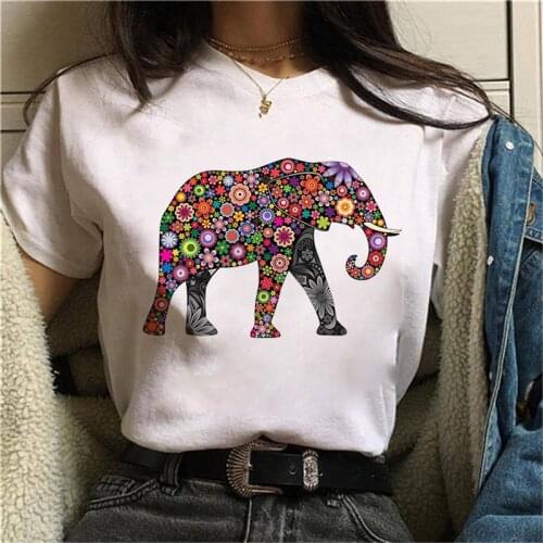 Women T shirt Kawaii Elephant Print Short Sleeve Round Neck Harajuku Ulzzang Female T shirts Korean Female T-shirt