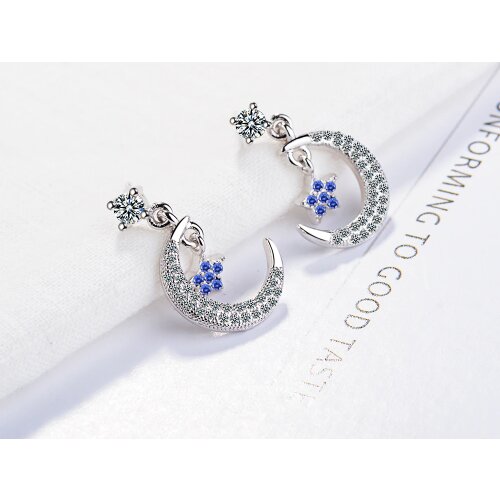 Aretes de mujer modernos 2018 Shiny zircon stud earrings fashion trend moon stud earrings Blue stars pendant jewelry