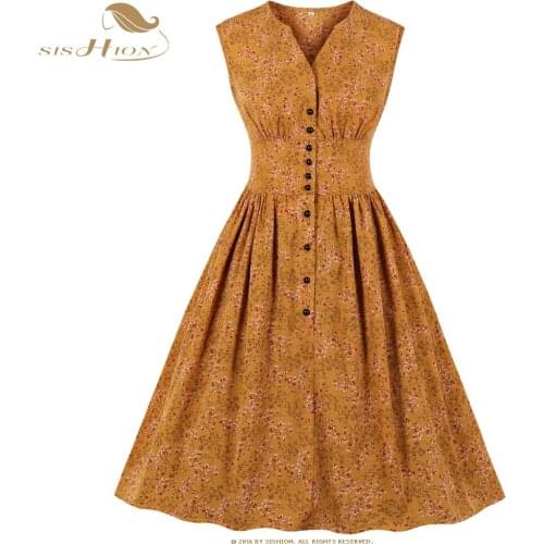 SISHION Sleeveless Casual Summer Dress VD1449 Yellow Grey Green A Line Floral Print Woman Dress Plus Size sommerkleid