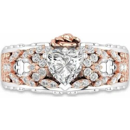 Hot Fashion Skull Rose Women White Heart Happy Wedding Engagement Ring Gift Size 6-10