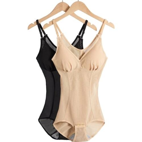 Women Sexy V-neck Body Shapewear Breathable Mesh Playsuit Tummy Control Open Crotch Removable Chest Pad Body Shaping Bodysuit
