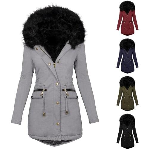 Winter Coat Women Solid hoodies Slim Fit Jackets 2020 Warm Plush Zipper Fur Hooded Outwear Female Jacket Chaqueta Mujer