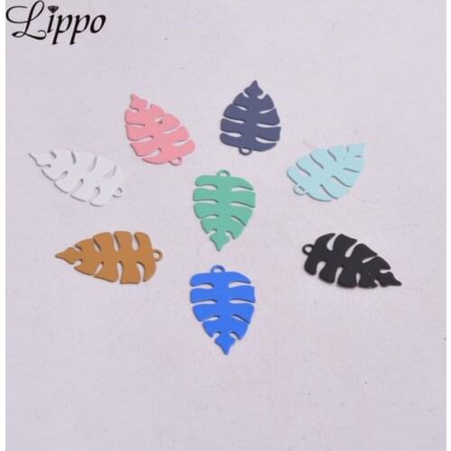 100pcs AC9329 Thin Colorfull Charms Silver Color Leaf Pendants Painted Metal Brass Jewelry Findings