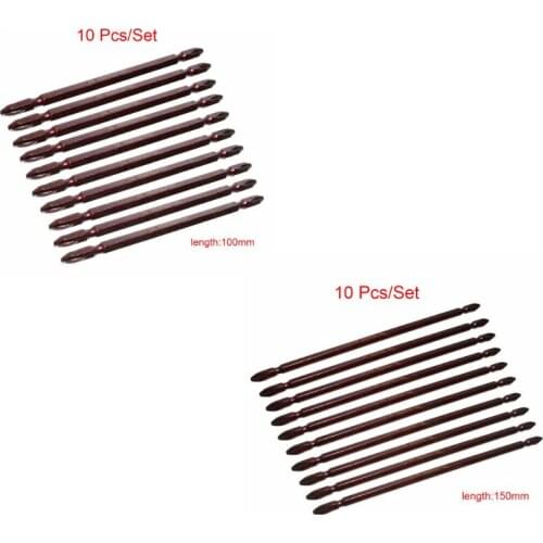 13MA 10pcs Double End PH2 Phillips Magnetic Screwdriver Bit Cross Head Hex Shank Electric Screw Driver Bits 100/150mm