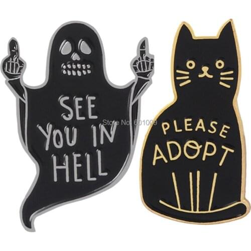 20/Lot Ghost Despise Gesture Please Adopt Brooch Pin For Lapel Figure Toys