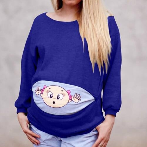 40# Pregnant Blouse Baby Print Woman Plus Size Maternity Funny Zipper Mom Tops Long Sleeve O-neck Pullover Shirt Рубашка Женская