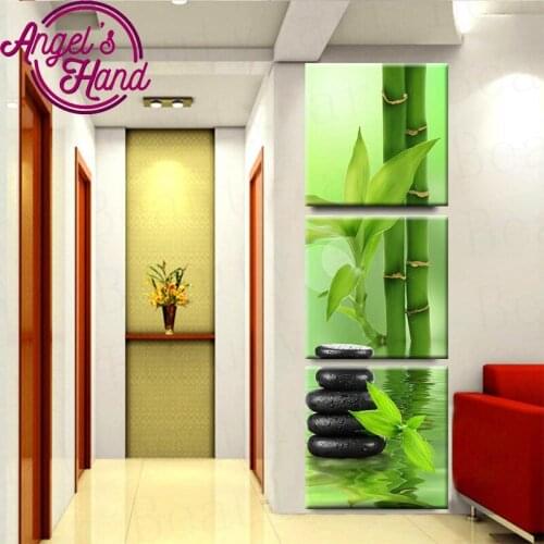 Acrylic scenery,triptych DIY Diamond Embroidery,5D Diamond painting,Diamond mosaic,3d Modern bamboo stone Wall Art Picture gifts