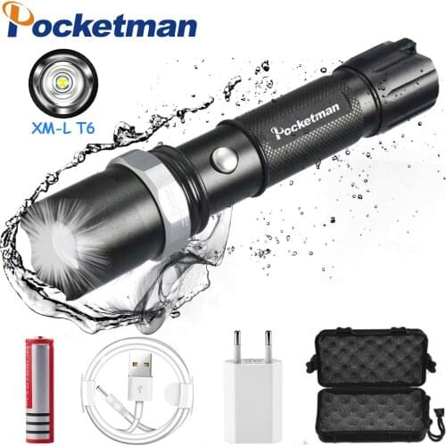 XM-L T6 3200LM Aluminum Waterproof Zoomable flashlight FT17 LED Flashlight Torch 5modes Rechargeable Flashlamp Use 18650 Battery