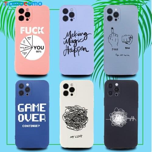 Liquid Silicon Geometry Interesting Text Phone Cover For iPhone 11 12 Pro Max Mini XS XR X 7 8P Shockproof Phone Case Coque