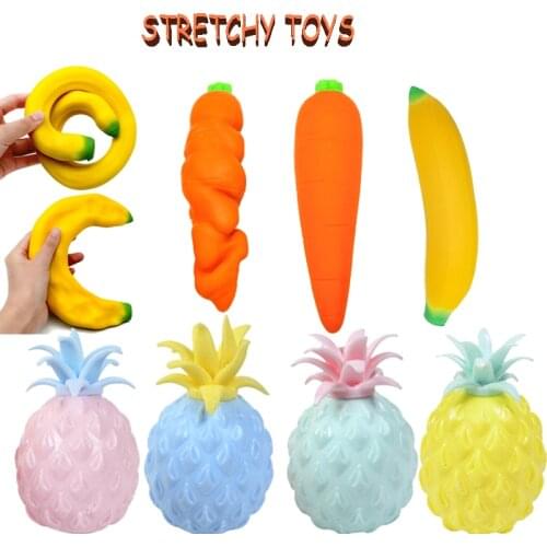 Stretchy Banana and Carrot Stress-Relief Toys Stretchy Glue-Sand Filled Rubber Banana and Carrot Sensory Toys Fidget Toys