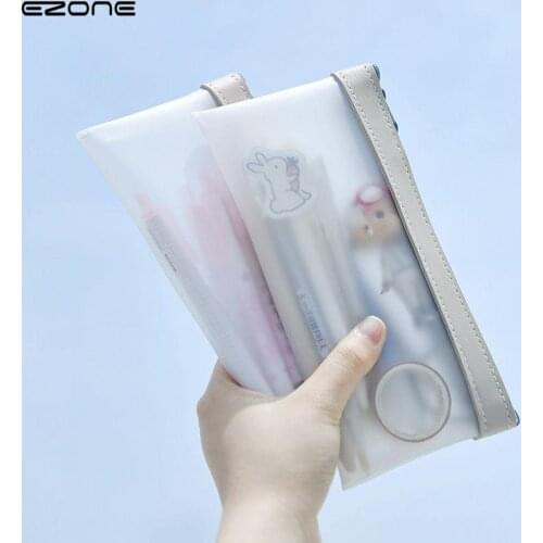 EZONE Simple Transparent TPU Leather Fashion Pencil Bag Pouches Stationery Organizer Pencil Case Pencilcase School Pen Case