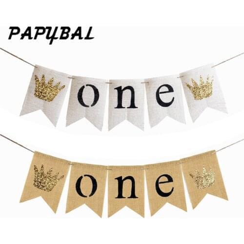 1set Jute Burlap ONE Banner Flag Garland Boy Baby Shower Bunting Girl 1st First Birthday Party Flag Celebrate Party Decor