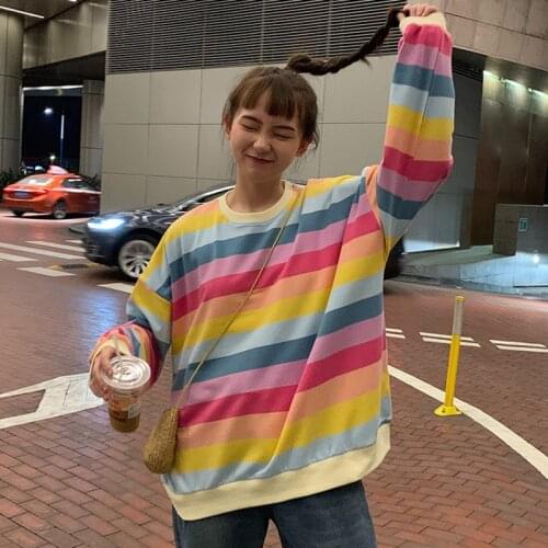 Women Loose Striped Long T shirt Korean Style Friends Harajuku Grunge Aesthetic Long Sleeve O neck Oversized Tee Streetwear Tops