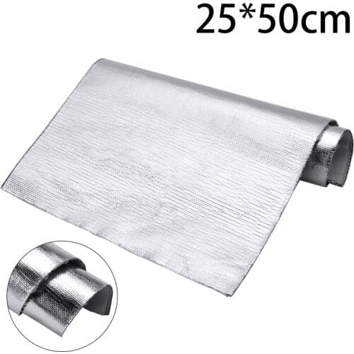 1 Roll 25*50cm Aluminum Fiber Muffler Cotton Car Chassis Fender Heat Sound Insulation Mat For Shielding Exhaust Bonnet