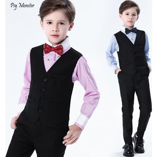 Childrens Birthday Vest Dress Set Flwoer Boys Wedding Performance Piano Costume Kids Vest Shirt Bowtie Pant 4pcs Clothing Set