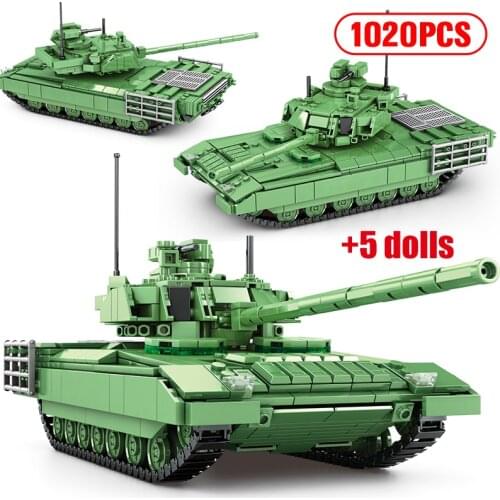 1020pcs City Creator WW2 T-14 Armata Main Battle Tank Building Blocks Military Army Vehicle Figures Model Bricks Toys for Kids