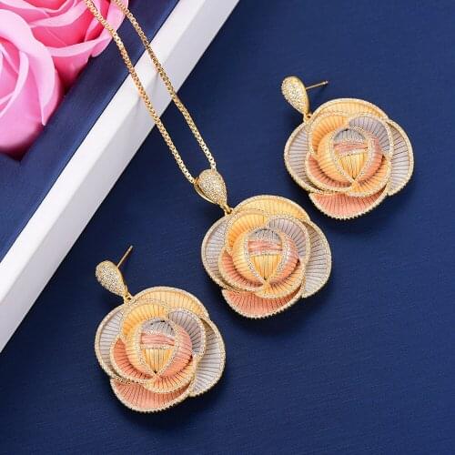 LARRAURI Luxury Statement Gothic Necklace Earring Jewelry Set Sweet Romantic Accessories for Women Luxury Parure Bijoux 2019