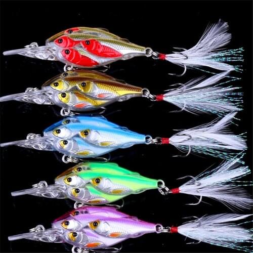 HOT! Crankbait 1 PCS Fishing lure Artificial Bait Hand Plastic 6.5cm 6g Five Color 3D Eyes 6# Tirple Hook Fishing Tackle