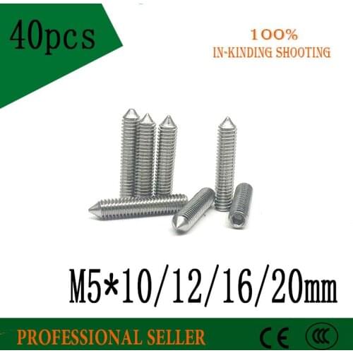 M5*10/12/16/20mm 40pcs DIN553 304 Stainless Steel Tip Tightening Screws Headless Screws Top Wire Set Screws Machine Meters