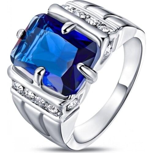 Fashion Rings for Man 925 Silver Color Luxury Domineering Blue Gem Ring Wedding Engagement Ring Party Jewelry Gift Size 6-13