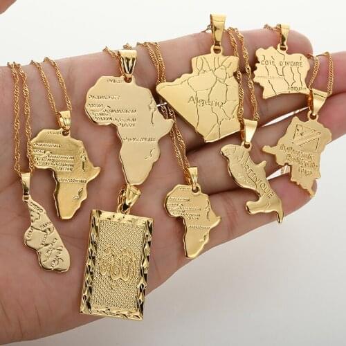 Fashion Africa Congo Algeria Map Pendant Necklace for Women Men Gold Color Hiphop Chain Necklaces