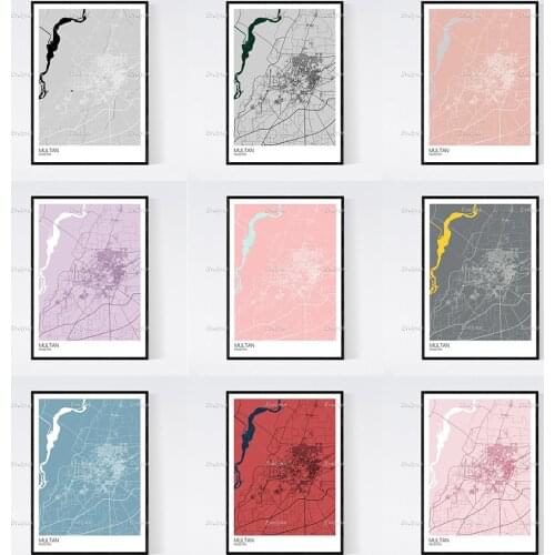 Multan, Pakistan Map Nordic Retro Minimalism Painting Posters and Prints on Canvas Wall Art Modular Pictures Home Decor Gift