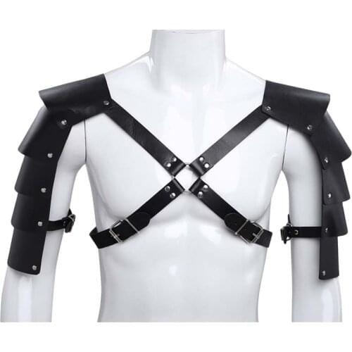 Men Faux Leather Sex Bondage Shoulder Armor Body Chest Harness Belt Straps Punk Club wear Sexy Muscle Fetish Tank top