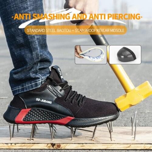 Indestructible Work Safety Shoes For Men Breathable Air Work Boots Steel Toe Cap Anti-Smashing Construction Safety Work Sneakers