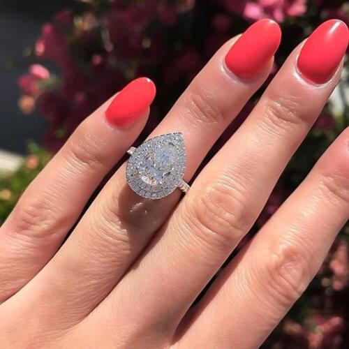Creative New Hot Fashion Ol Pear-Shaped Drop-Shaped Zircon Ring WomenS Popular Jewelry