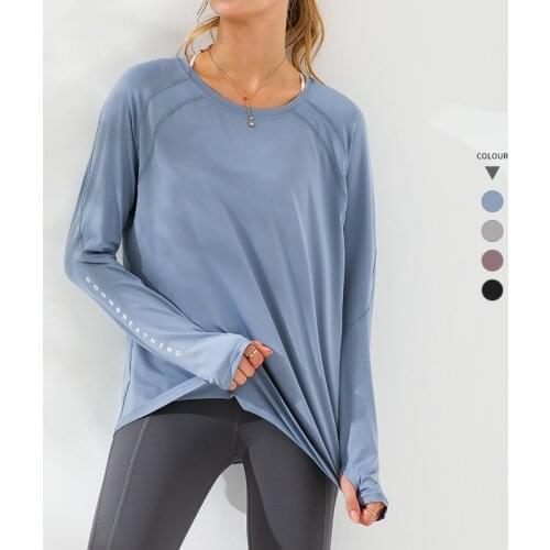 New Letter Print Loose Workout Tops Long-Sleeve Shirt Yoga Top Quick-Drying Gym Training Running Sportswear Women 4 colors
