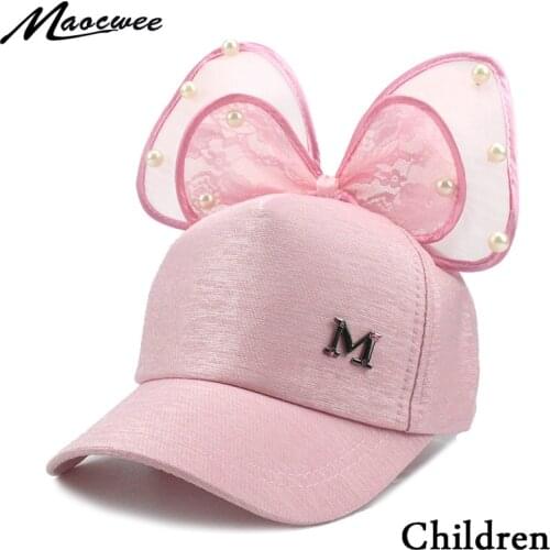 2019 New Arrival Spring Girls Caps Pearl Lace Bowknot Hat Kids Girls Sweet cute Princess Style Caps Summer Sun hot sale Hat
