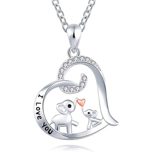 Elephant In Heart Necklace Women Fashion AAA Cubic Zirconia Cute Animal Statement Necklaces Dainty White Color Jewelry Gift