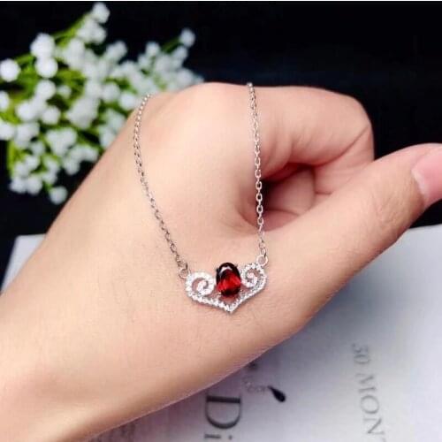 Beautiful red natural garnet pendant of necklace for women real 925 silver natural gem silver ornament girl birthday gift
