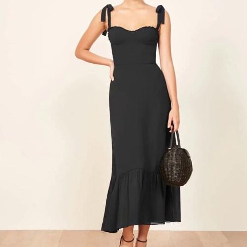 2021 Summer Tie-string Shoulder long Dresses Fashion beach Strap Vestidos Women holiday Slim sleeveless Tank Top Midi Dress Lady