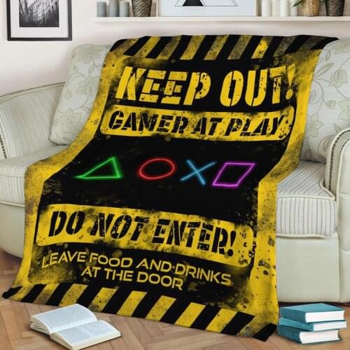 Keep Out Gamer at Play Throw Blanket Print on Sherpa Blankets Soft for Sofa Customized DIY Plush Thin Quilt