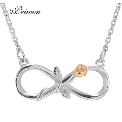 Rose Flower Infinity Pendant Neckalce for Women Lover Charm Choker Necklaces Silver Color Stainless Steel Colar Fashion Jewelry