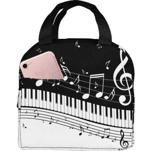 Portable Lunch Bag Music Notes Bass Thermal Insulated Lunch Box Tote Cooler Bag Bento Pouch Lunch Container Food Storage Bag