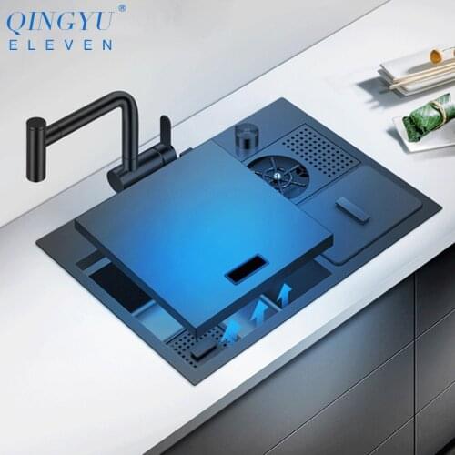 SUS 304 Stainless Steel New Nanometer Black Hidden Sink Cup Rinser Hidden Sink 4mm Thickness Handmade Sinks With Trash Can