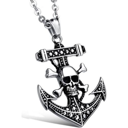 Punk Stainless Steel Skull Chain Pendant Necklace Vintage Gold Color Black Hip Hop Statement Necklaces for Men Male Boho Jewelry