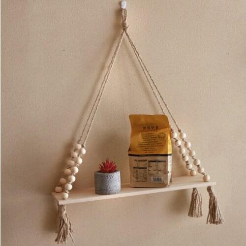 Vintage Wood Hanging Rack Hemp Rope Bathroom Shelf Wall Plant Shelf Bathroom Accessories Shelf Organizer