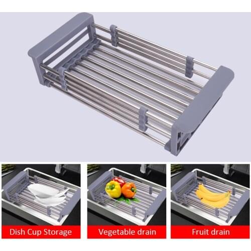 Expandable Sink Drainer Retractable Drain Rack Sink Organizer for Dishes Vegetables Fruits