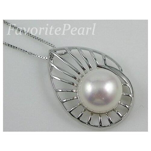 Favorite Pearl Pendant Jewelry Huge Size 13mm White Natural Freshwater Pearl Women Jewelry Free Silver Chain Necklace Girl Gift
