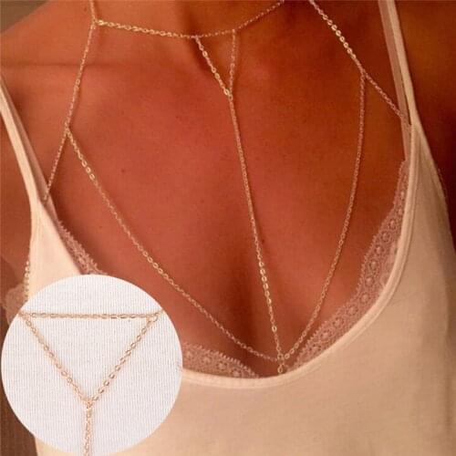 Fashion Gold Silver Link Chain Bra Multilayer Sexy Beach Bikini Harness V Necklaces Women Body Chain Jewelry Gift