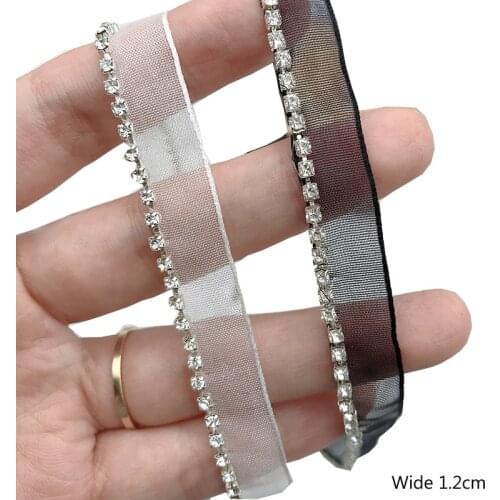 1.2CM Wide white black DIY Rhinestone Embroidery Sewing Lace fabric Applique collar Ribbon Trim wedding dress cloth Accessories