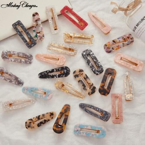 1PC New Fashion Tin Foil Sequins Hairpins Barrettes Women Girls Acrylic Hollow Waterdrop Rectangle Hairgrips Hair Accessories