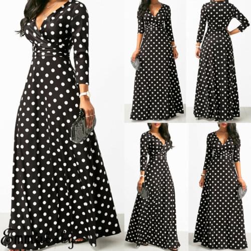 2019 Fashion Dot Women Dresses Sexy Long Sleeve Polka Dot Maxi Dress Ladies Evening Party Grown Long Dress