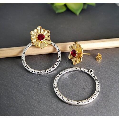 2020 Elegant Gold Lotus Flower Earring Hollow Round Vintage Brincos Stud Earrings For Women Statement Jewelry Pendientes Mujer
