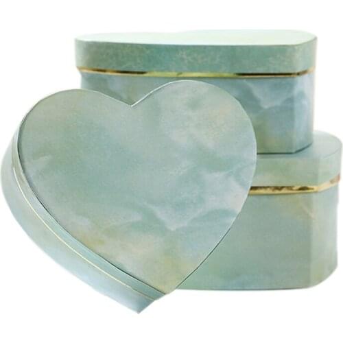 3Pcs Heart Shaped Gift Box Marbled Flower Container Packaging Wedding Decor
